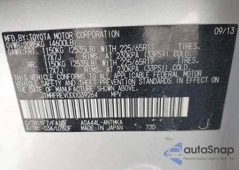 2013 Toyota Rav4 Xle from USA, damaged, VIN JTMRFREV0DD039264